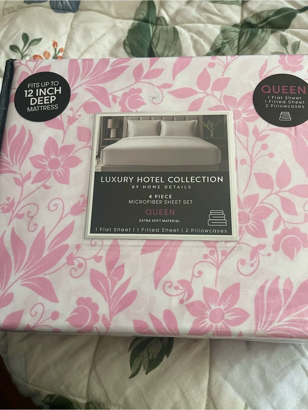 Luxury Hotel Collection Queen Microfiber Sheet Set - Pink Floral